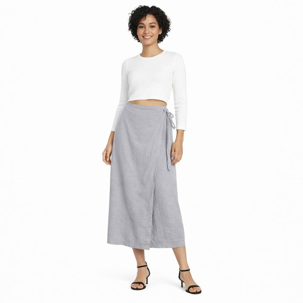 ZARA Sarong Light Gray M  Wrap-Style Midi Skirt With Built-In Wide Leg Pants NWT